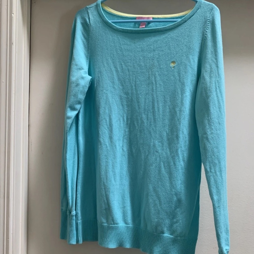 Lilly Pulitzer Blue Green Teal Pullover Sweater Large Long Sleeve Beautiful HTF